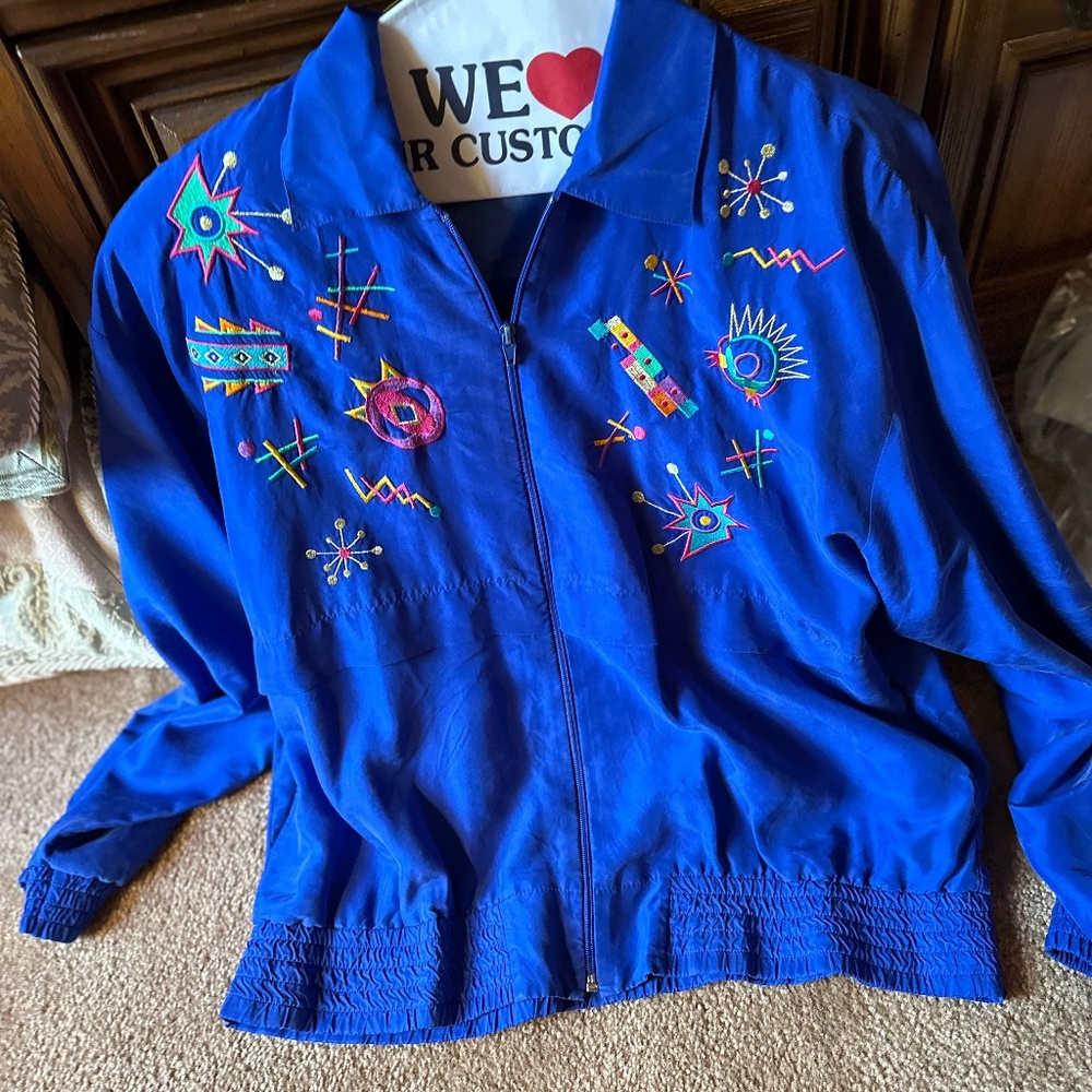 Bright blue silk leisure suit